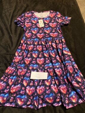Girls Purple Galaxy Heart Print Twirl Dress